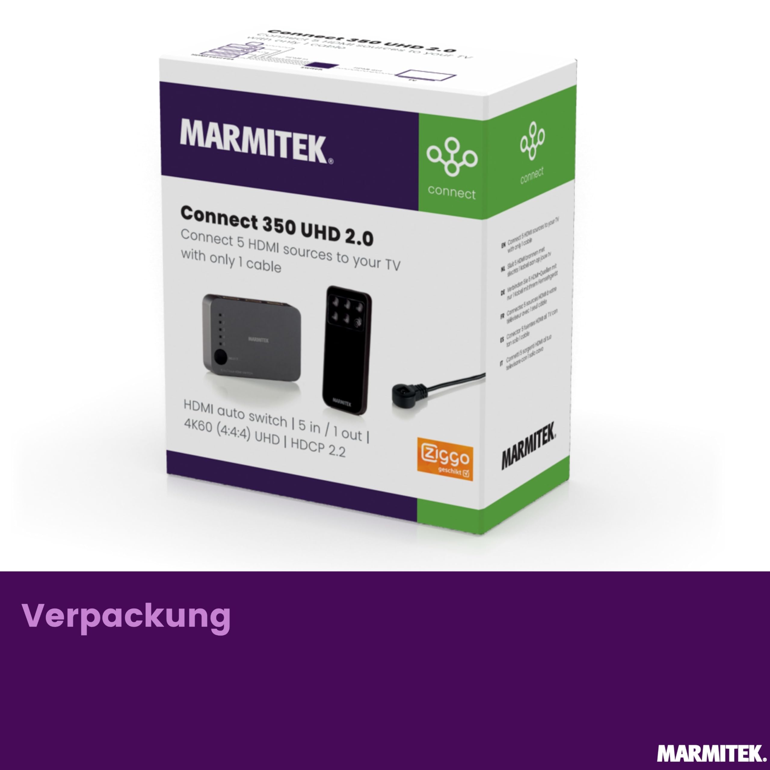 Marmitek Connect 310 UHD 2.0 - HDMI Switch 4K60 3 EIN 1 Aus HDR UHD TV | HDMI Umschalter 2.0 für TV und Beamer, HDR, HDCP 2.2, 18 Gbit/s, automatische Umschaltung, IR und Fernbedienung