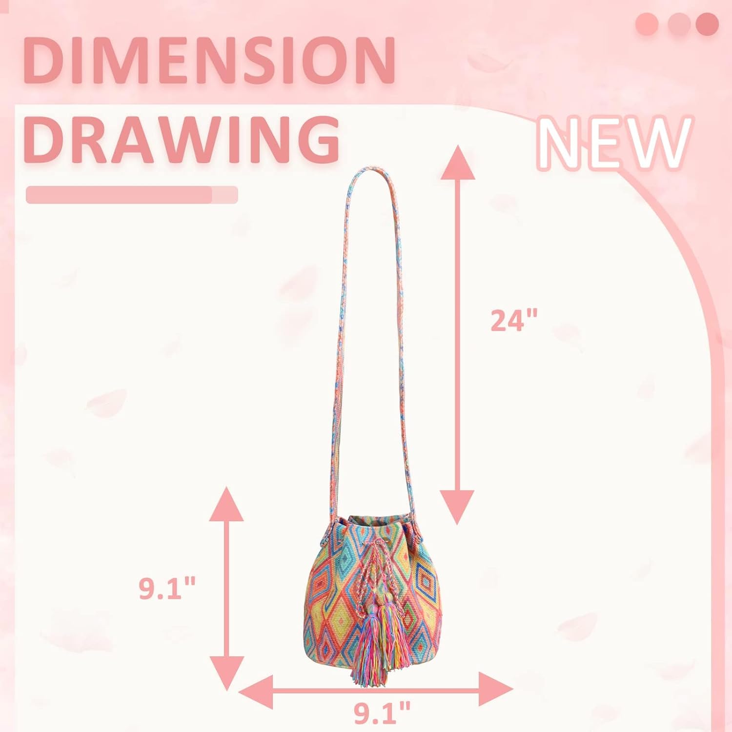 Canvas Crossbody Bags for Women, Tassels Drawstring Bucket Bag, Bohemian Handbag, Colorful plaid Tote Bag Large Capacity Travel Shoulder Bag - Image 4