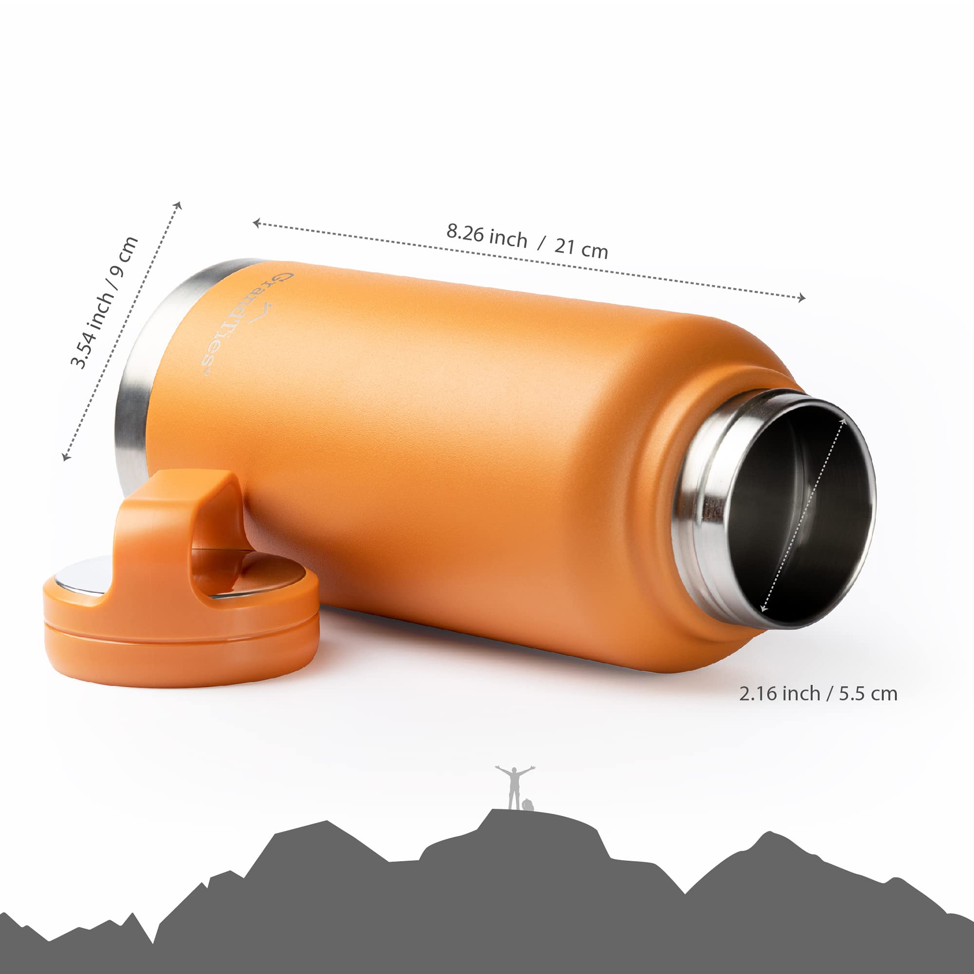 GrandTies 2 Lids Sports Stainless Steel Water Bottle, 946 ml, Reusable Wide Mouth Vacuum Insulated Water Bottles - Image 4