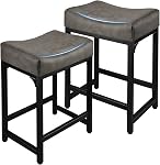Bar Stools Set of 2, Counter Height Bar Stools for Kitchen Counter, 24 Inch Saddle Barstools, Counter Height Stools for Kitchen Island Support 300 LBS-Brown