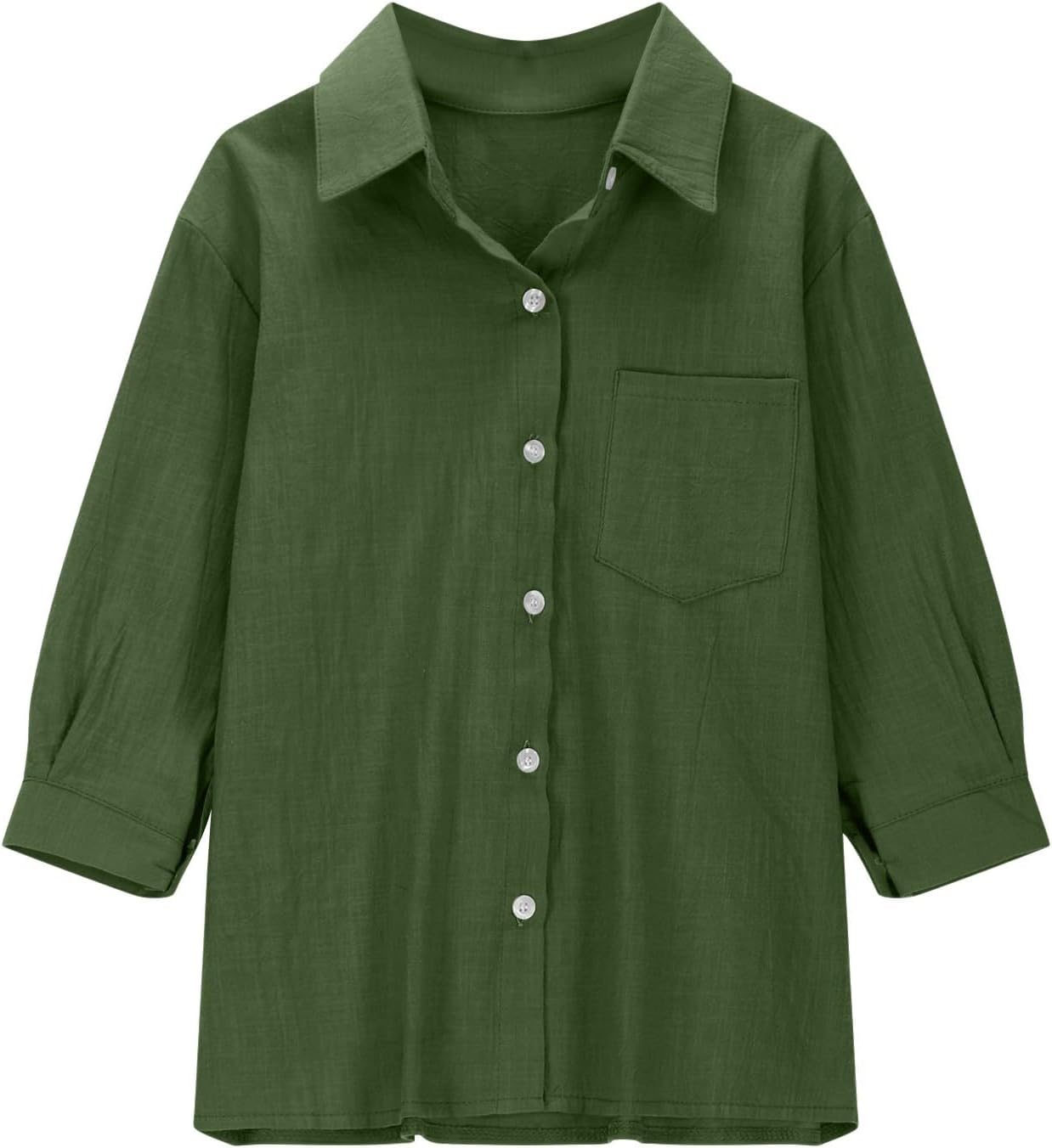 Summer Linen Shirts for Girls Spring Holiday Tops Casual Loose Fit Breathable Button Down Roll Up Sleeve Top