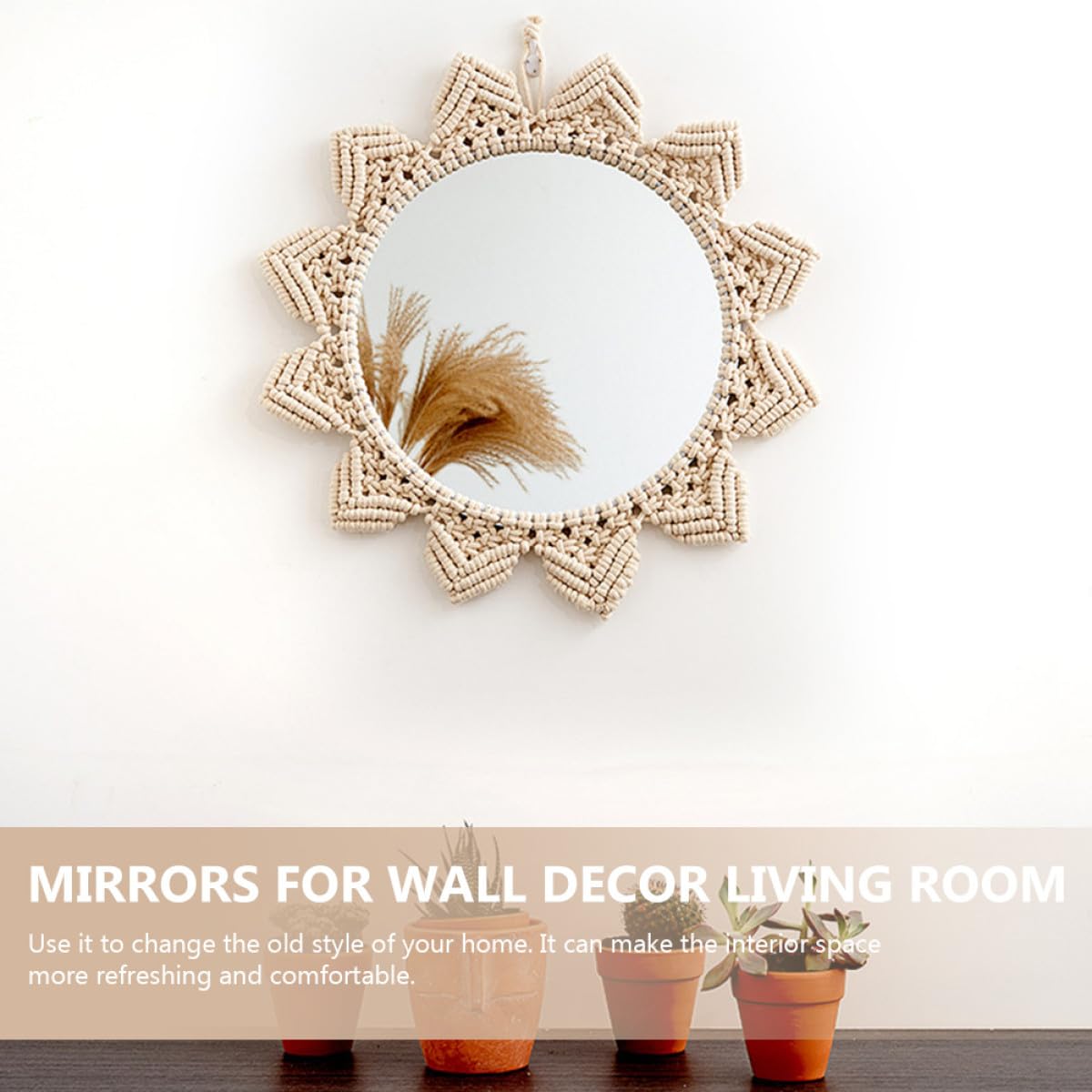 Luxshiny Runder Hängespiegel aus Baumwollseil mit Boho Stil Wanddekoration für Schlafzimmer und Hotel Kreativer Makramee Spiegel zur Wandverschönerung