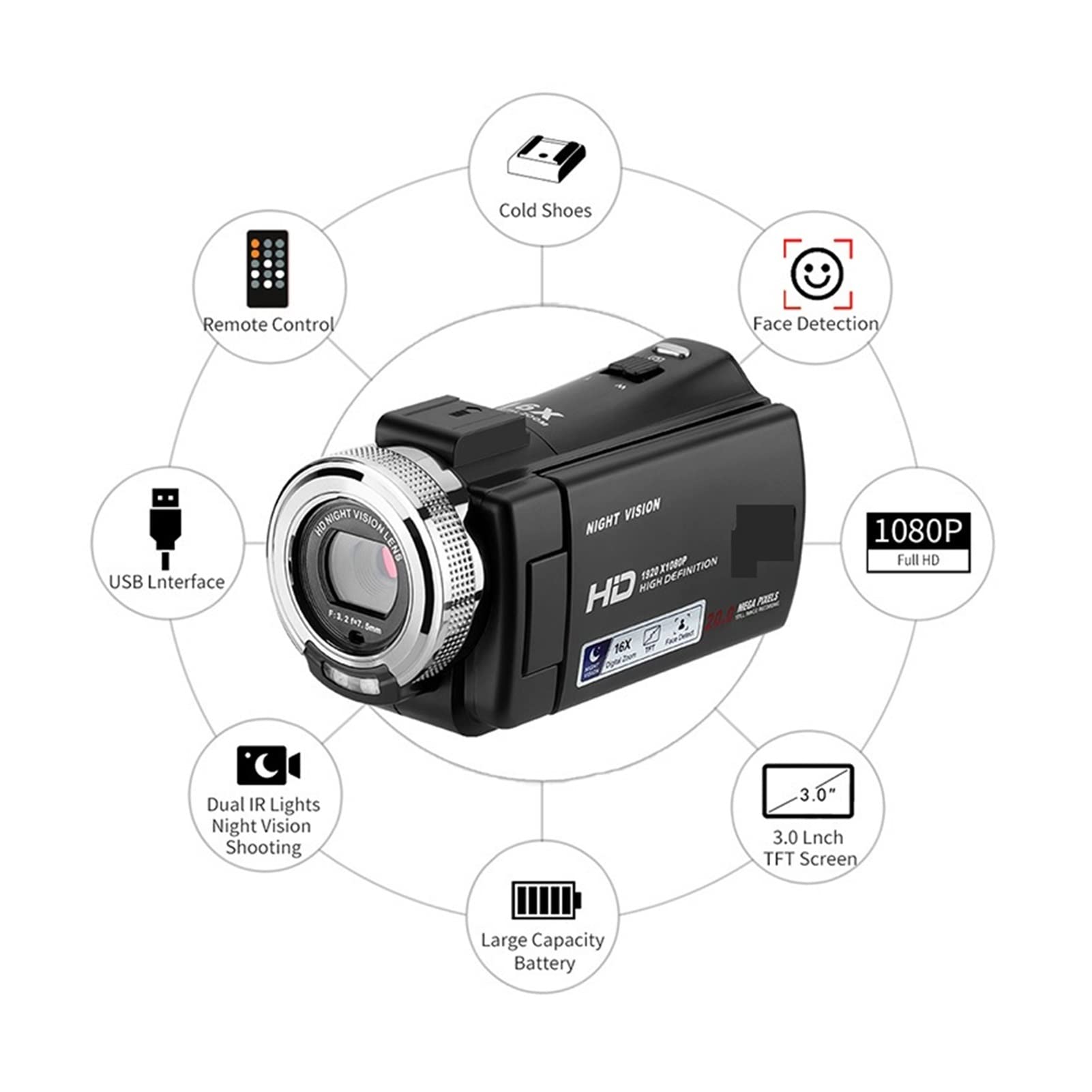 Videocámara con cámara de vídeo Video Camera 4K CAMCORDER COMPLETA HD V12 1080P Recordadora de cámaras de zoom digital de visión nocturna infrarroja for videos de grabación de grabación Videocámara di