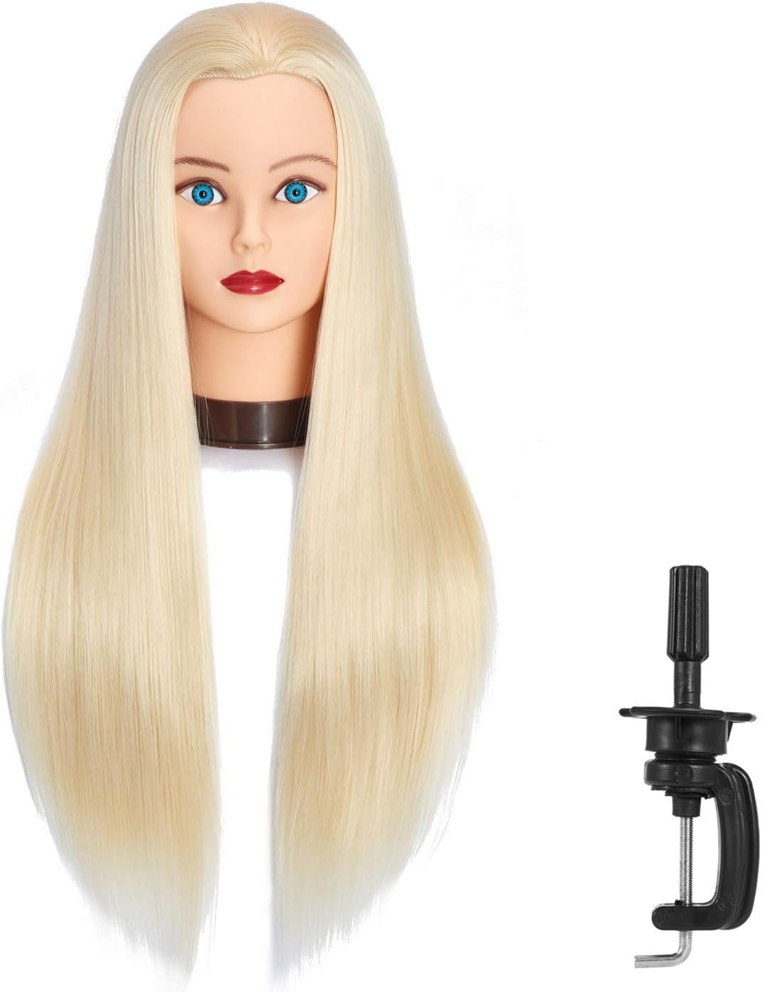 Headfix 26"-28" Long Hair Mannequin Head Synthetic Fiber Hair Hairdresser Practice Styling Training Head Cosmetology Manikin Doll Head with Clamp (6F1919W61320)