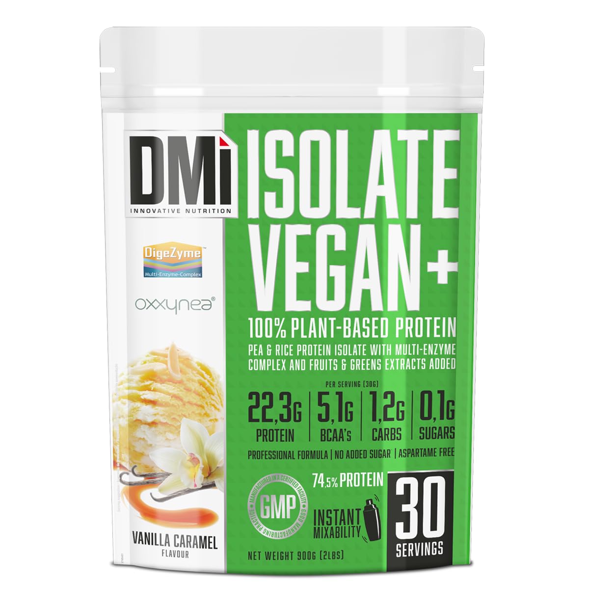 DMI INNOVATIVE NUTRITION Isolate Vegan+ 900 g Sabor Vainilla-Caramelo