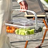 INAJHhouse Caja de 5 cajas portátiles de 2 niveles de acrílico transparente para aperitivos y servir con asa plegable, apilable, portador de frutas, sushi y postres para picnic, fiesta y