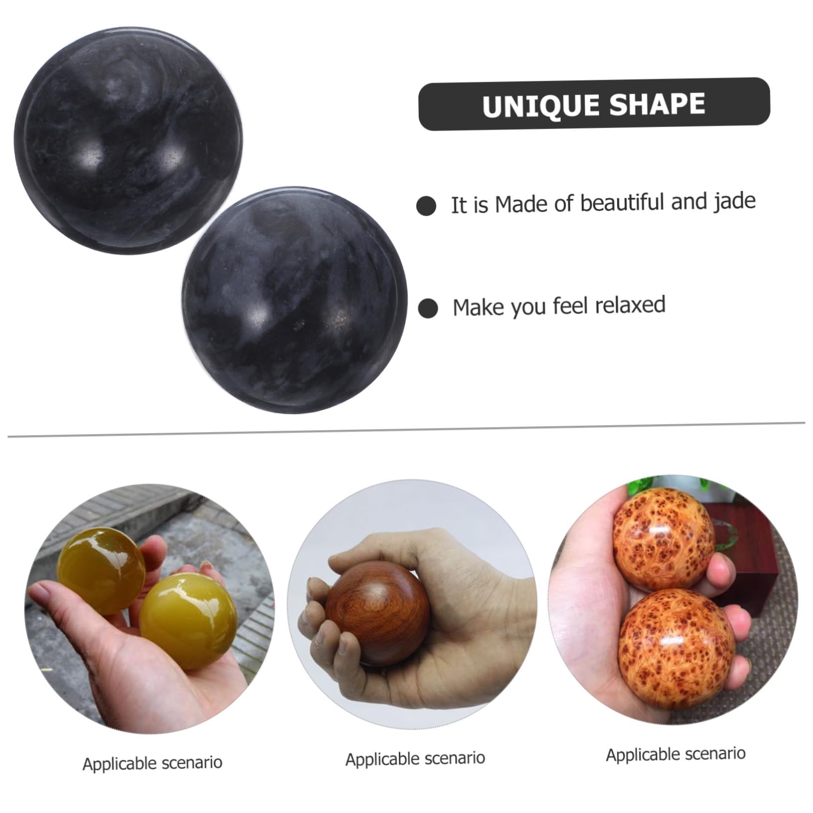 Bolas de Jade para Masaje de Mano, 2 Piezas Negras | Ejercicio Manual y Relajación, Estimulan la Circulación, Uso en Casa y Viendo la Televisión Color Aleatorio