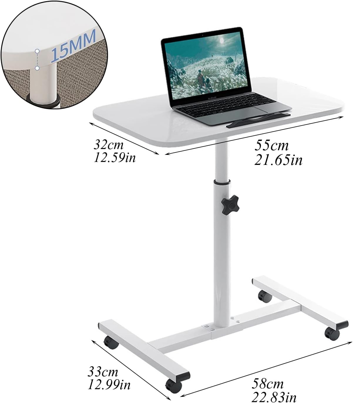 Mesa de Cama Ajustable, inclinación de 360°, Ordenador portátil, sofá, Mesa Plegable de 90cm, Mesa Auxiliar de Escritorio sobre Silla, mesas con Ruedas