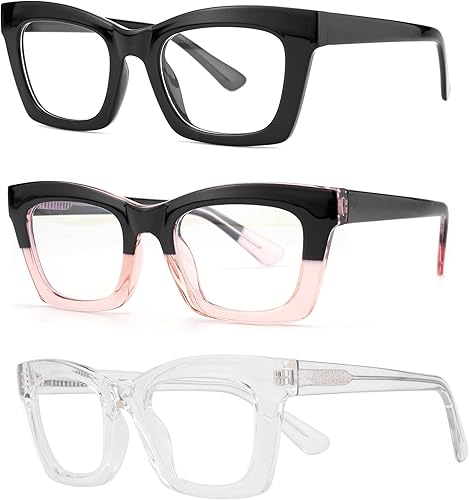 Bullabulling - Paquete de 3 lentes de lectura, diseño cuadrado con bisagras de resorte, estilo Oprah, con bloqueo de luz azul, para mujeres y hombres