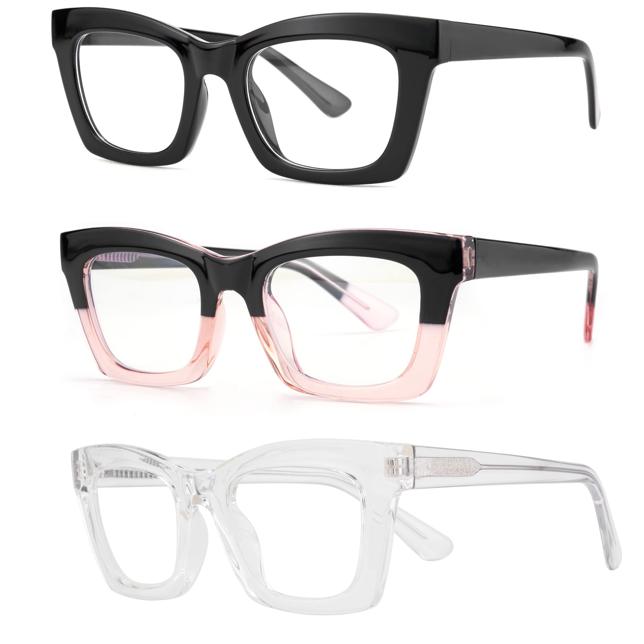 3 pack style Spring hinge Readers Blue Light Blocking Computer Square Reading Glasses for Women Men