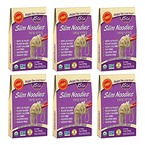 Eat Water Slim Konjac Thai Style Noodles - Carb Free Noodles, Gluten Free, Made from Organic Konjac Flour I Keto Diet, Paleo and Vegan I Low Calorie Noodles 6 Packs 200g