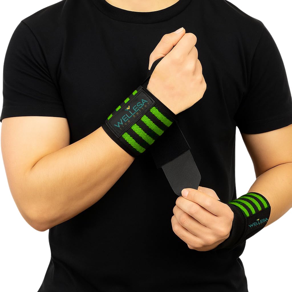WELLESA Nylon Wrist Support for Gym | Wrist Band for Men & Women | Wrist Brace for Pain Relief & Lifting | Hand Support Wraps | Gym Accessories | One Size (Red) (Green)-image-22