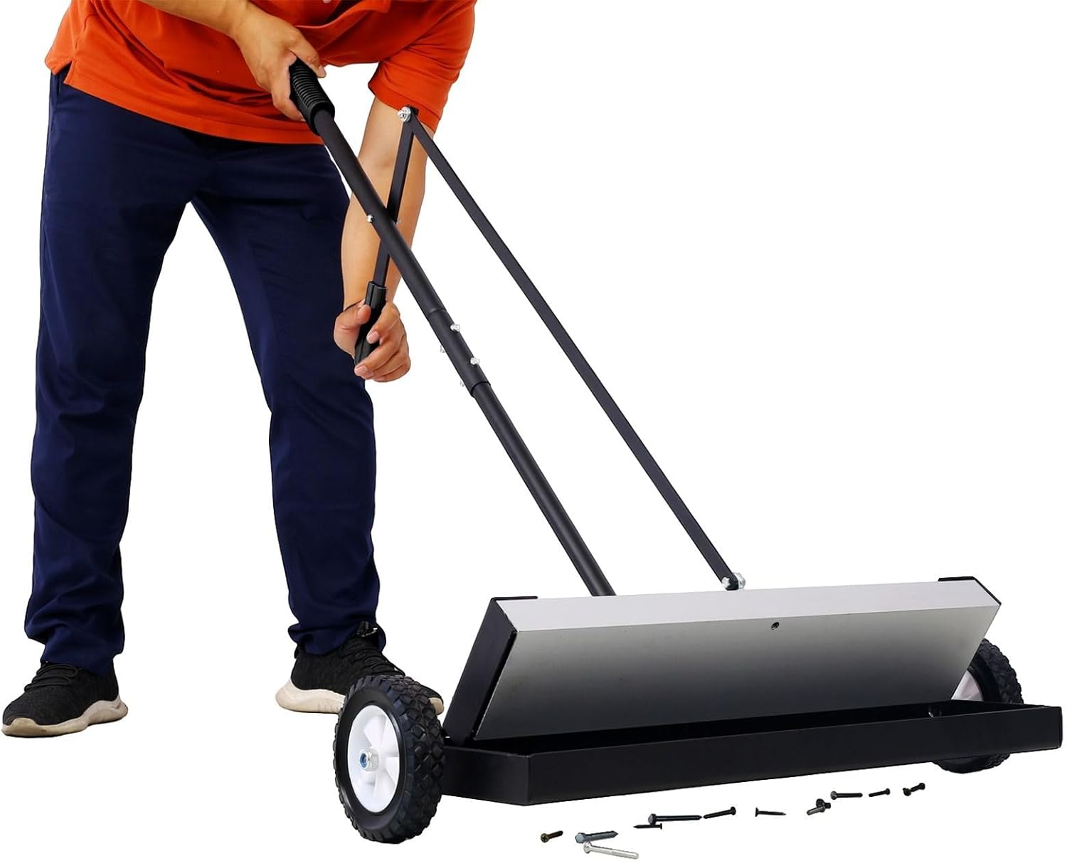 24'' Rolling Magnetic Sweeper with Release Handle, Magnetic Sweeper with Wheels, 100 Pound Capacity