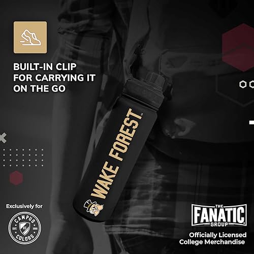 Vista 486 de Campus Colors Botella de agua de acero inoxidable de la NCAA, tapa giratoria, 24 onzas, clip de transporte, mantiene tus bebidas calientes o frías