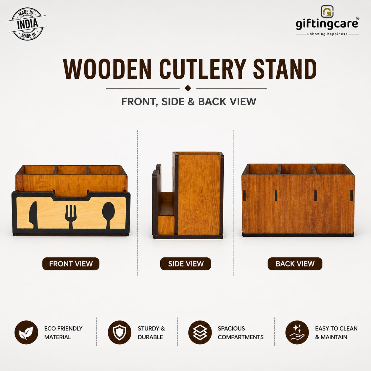 Wooden Cutlery Stand with Tissue Holder - Kitchen Organizer -5