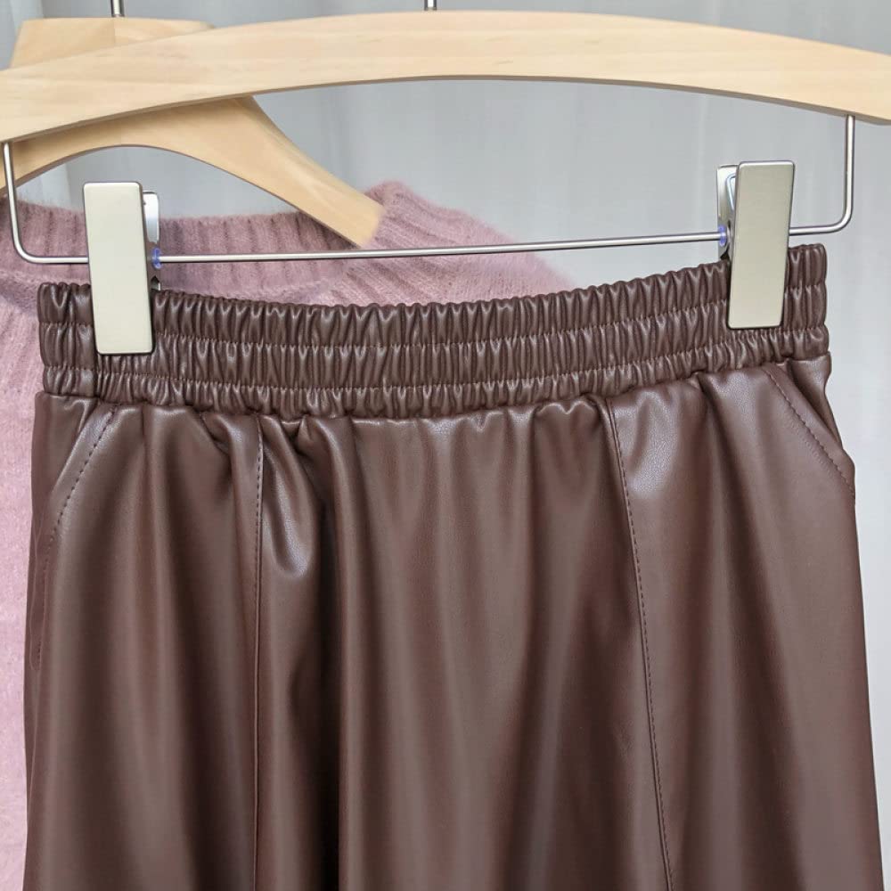 OZEO Röcke,Damenrock Aus Pu-Leder, Schwarz, Elastisch, Hohe Taille, Midirock, Einfarbig, A-Linie, Swing, Gerüscht, Lässig, Lange Röcke Für Mädchen, Damen, Herbst, Winter,S