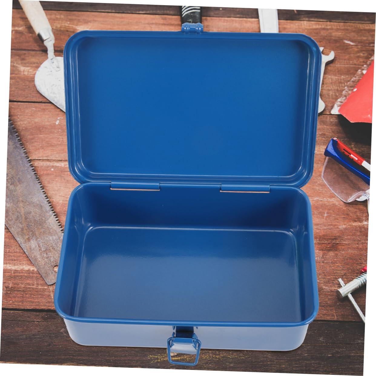 Caja de Herramientas Portátil de Hierro Azul, Gran Capacidad, 2 Piezas | Separación Multinivel con Compartimentos, Uso Doméstico y Profesional, Transporte Fácil y Organización Ordenada