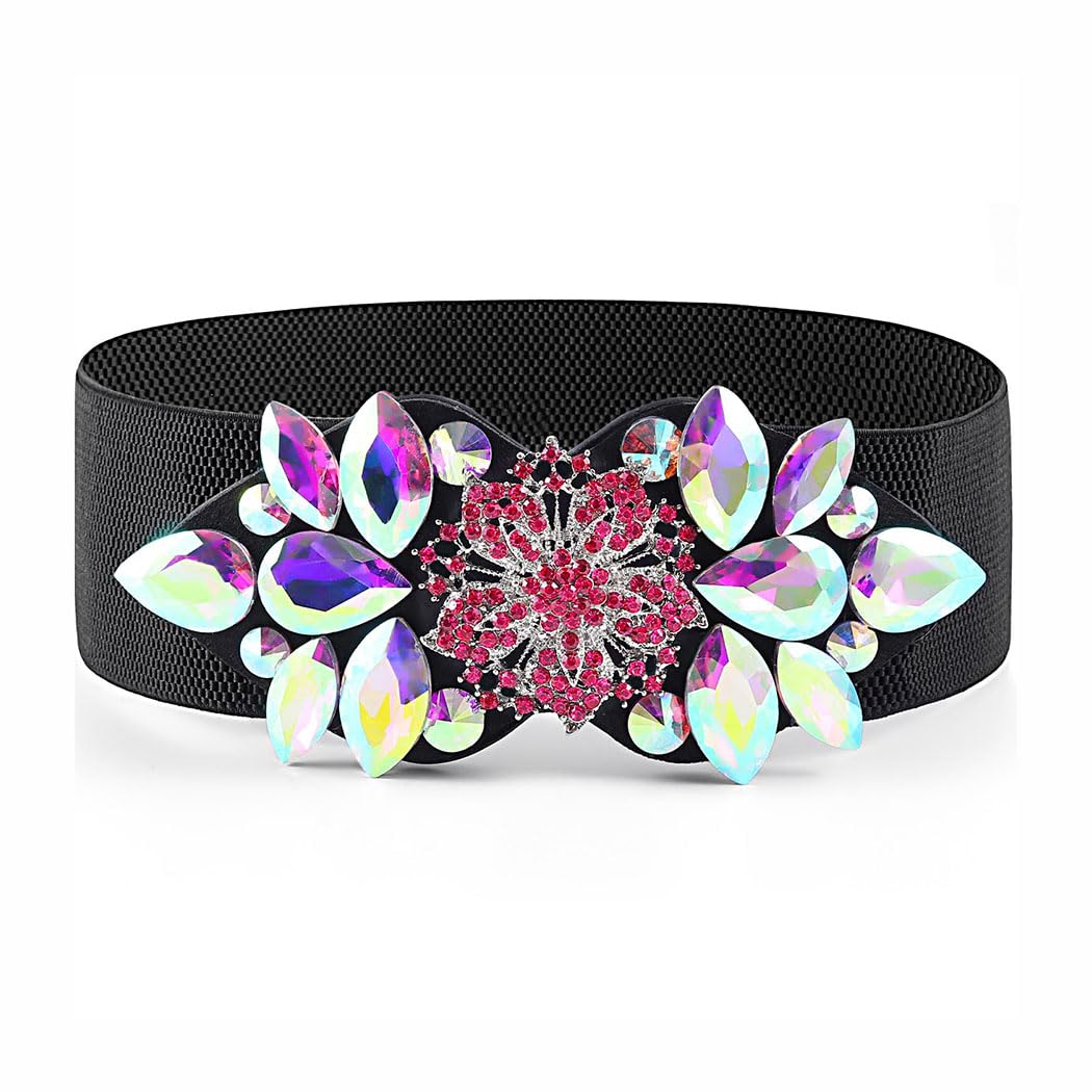 Cintura Elastica Donna Con Fiore Di Strass - Larga, Elegante, Per Abiti E Vestiti, Taglie S-XXL