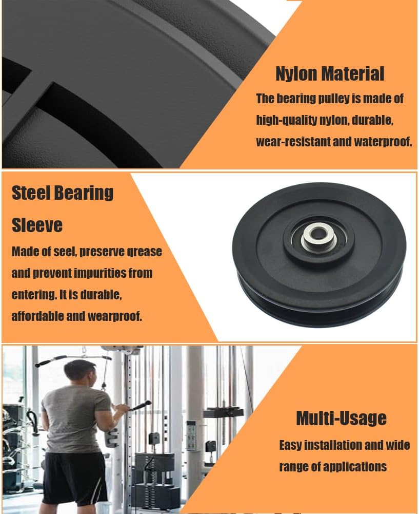 8PCS 115MM/4.5" Nylon Pulley Wheel Replace, Universal Pulley System Gym Workout for Gym Equipment Part Cable Machine, Wearproof Bearing Replace, DIY Gym Pulley System Garage Door Home