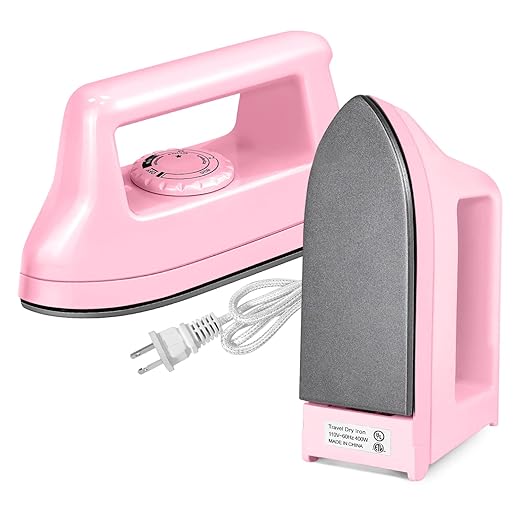 Mini Iron for Crafts Quilting, Travel Iron Household Iron Easy Iron Supplies Mini Electric Iron, Mini Heat Press Machine Sewing Sachine (Pink)