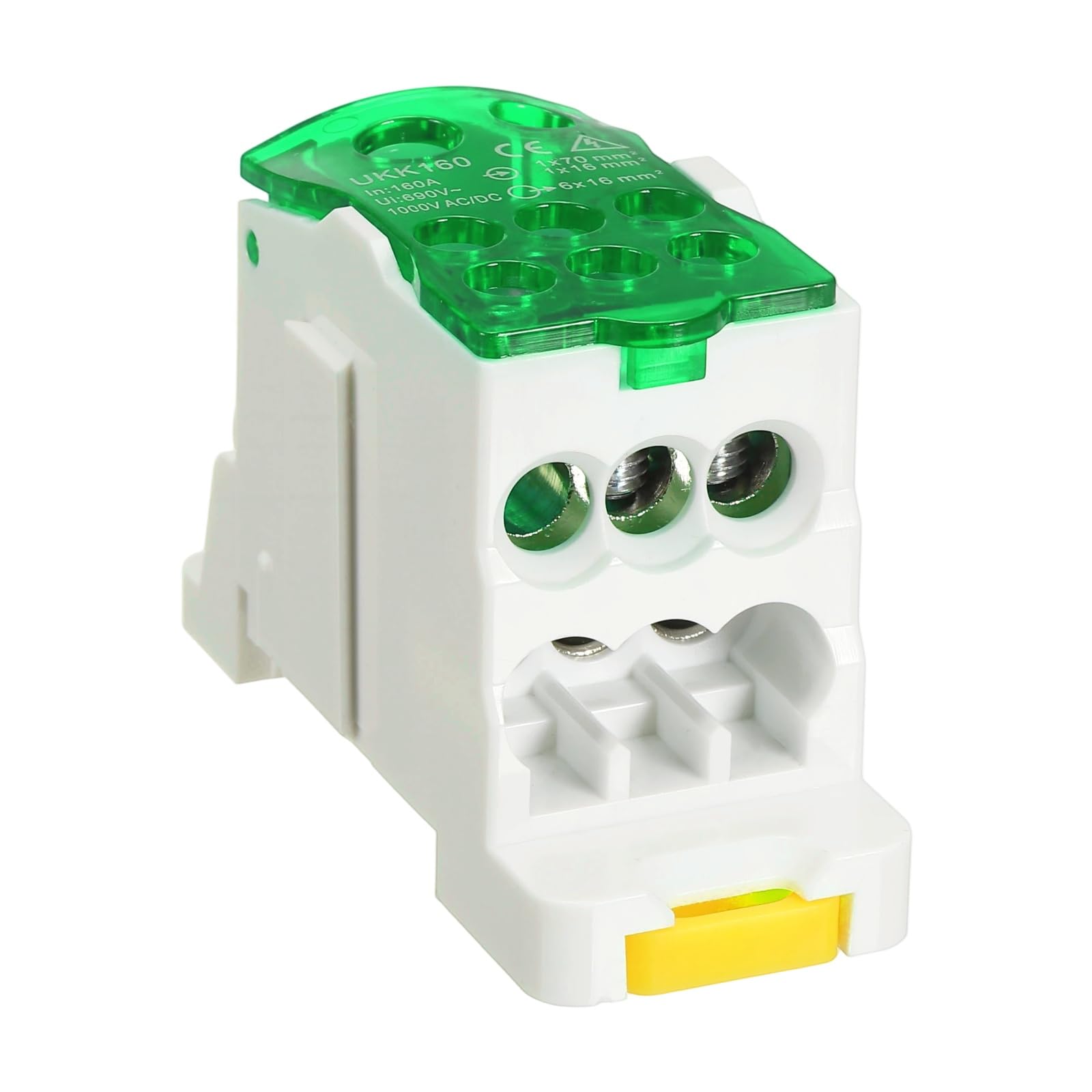 sourcing map 1 in 6 Out Rail Terminal Blocks, 690V 160A Connectors Power Distribution Block with Flame-Retardant Housing for Power Distribution Cabinets, Green 29.4mm Width 12-6AWG Gauge โ image 1