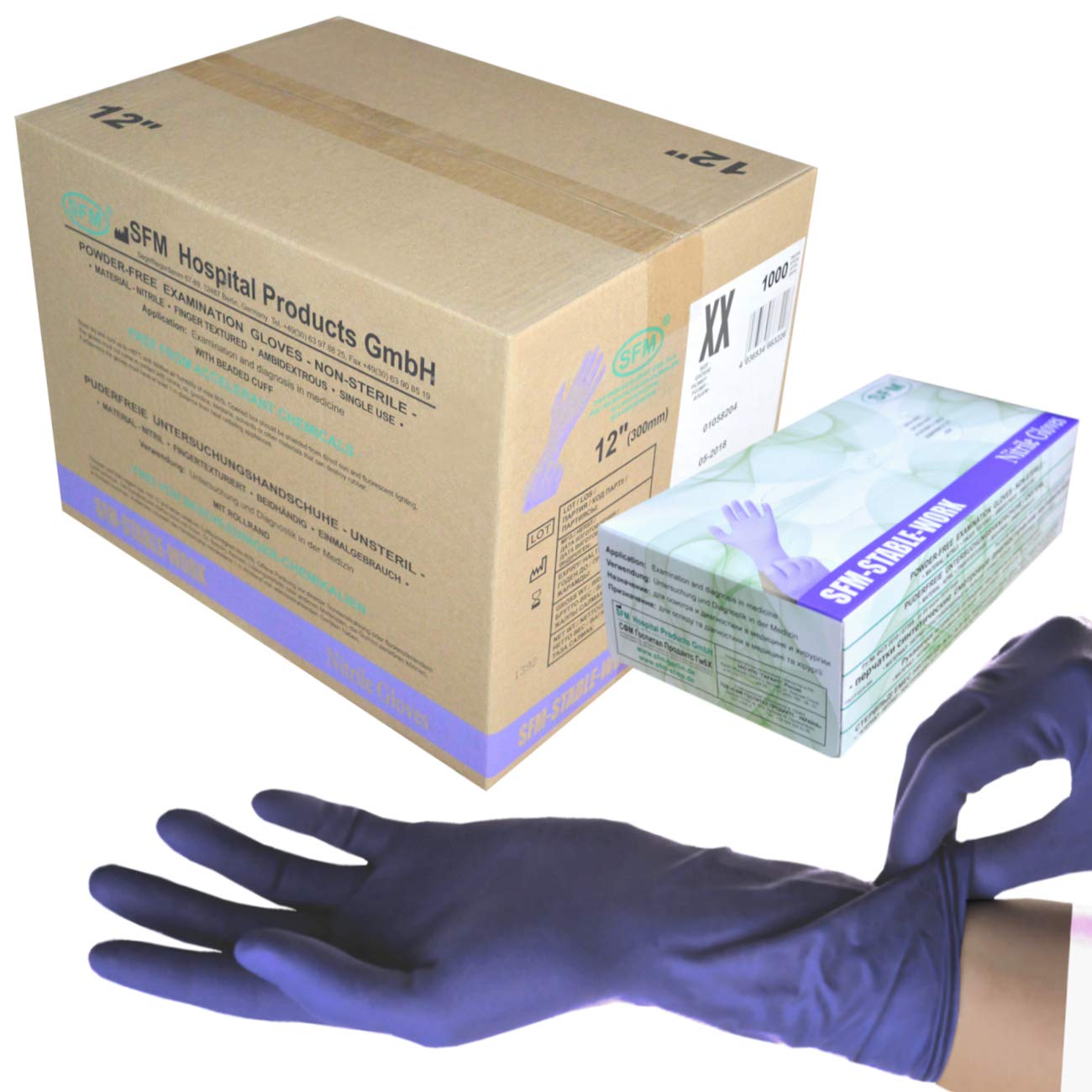 SFM ® STABLE WORK Nitril : XS, S, M, L, XL LANG&SUPERSOFT purpur blau puderfrei F-tex ACC-frei Einweghandschuhe Einmalhandschuhe Untersuchungshandschuhe Nitrilhandschuhe M (1000)
