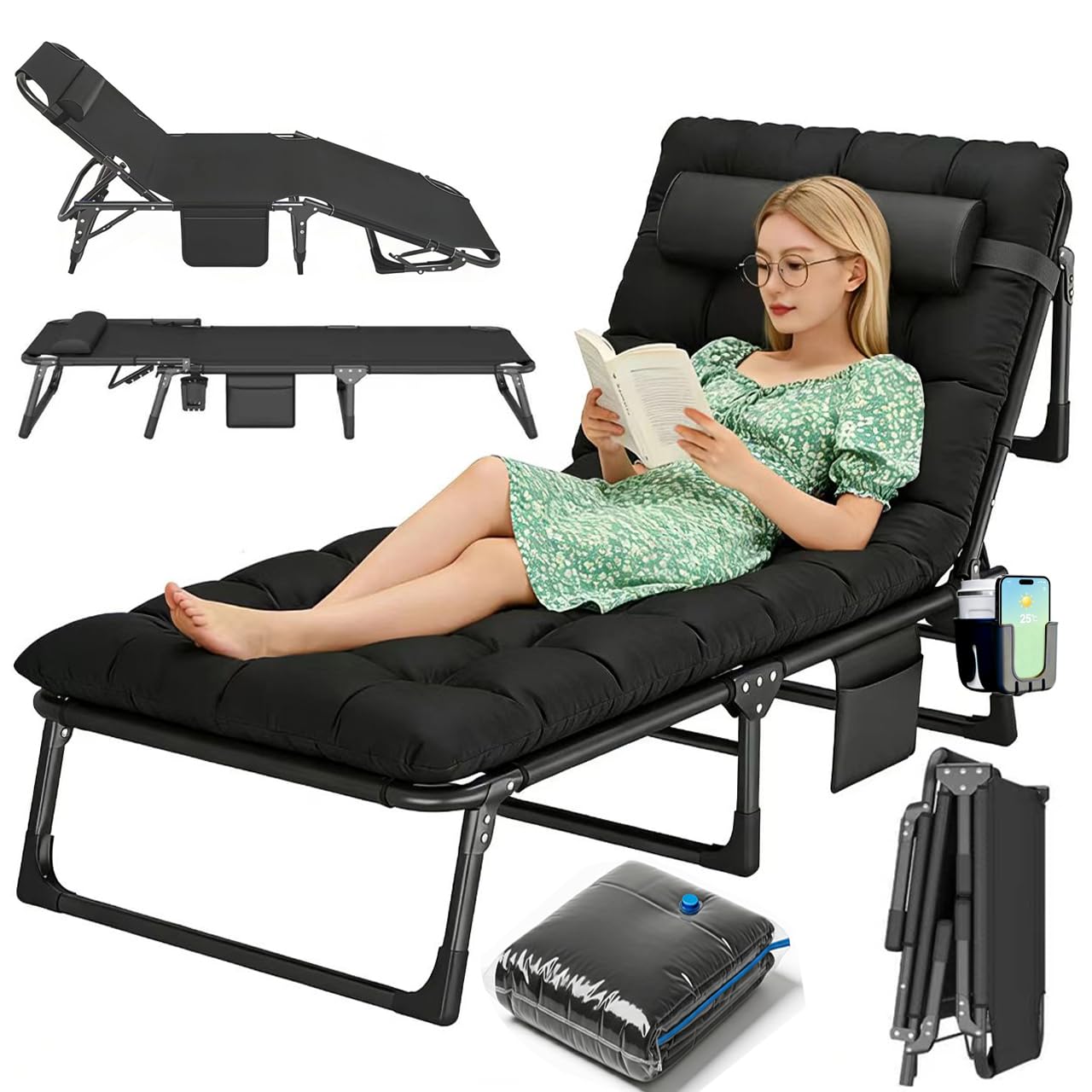 Qshare Campingbett klappbar, 190 x 68 x 30 cm bis 200 kg, Klappbar mit Matratze Tragetasche,Stahl Camping Bett für Erwachsene Outdoor Indoor Garten Reisen Folding Bed
