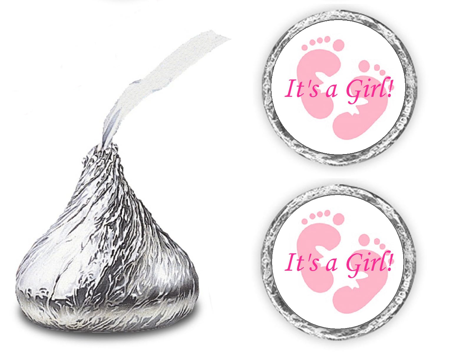 324 Its a Girl Pink Footprints Kisses Labels for Baby Shower Or Baby Sprinkle Party Or Event Decorations, Stickers, Wrappers, Favors. Made in USA