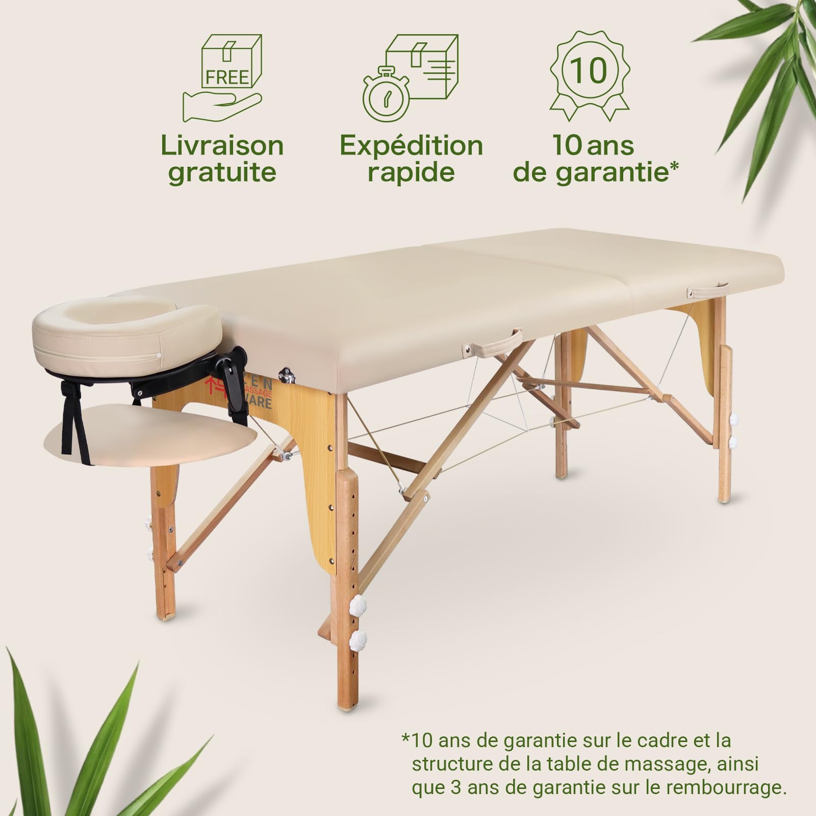 Zen Table de Massage Pliante professionelle - lit esthetique Table Tatouage, Extension de Cils en Bois et Hauteur réglable, Portable avec Appui-tête réglable, accoudoirs, Sac de Transport (Crème)