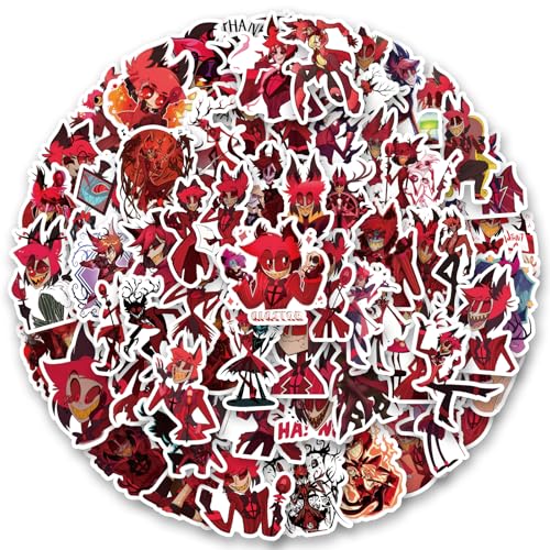 100Pcs Hazbin Cartoon Hotel Stickers Pack Cartoon Characters Alastor Stickers Movie Decorative Sticker for Teens Adults Waterproof Sticker for Water Bottle Laptop