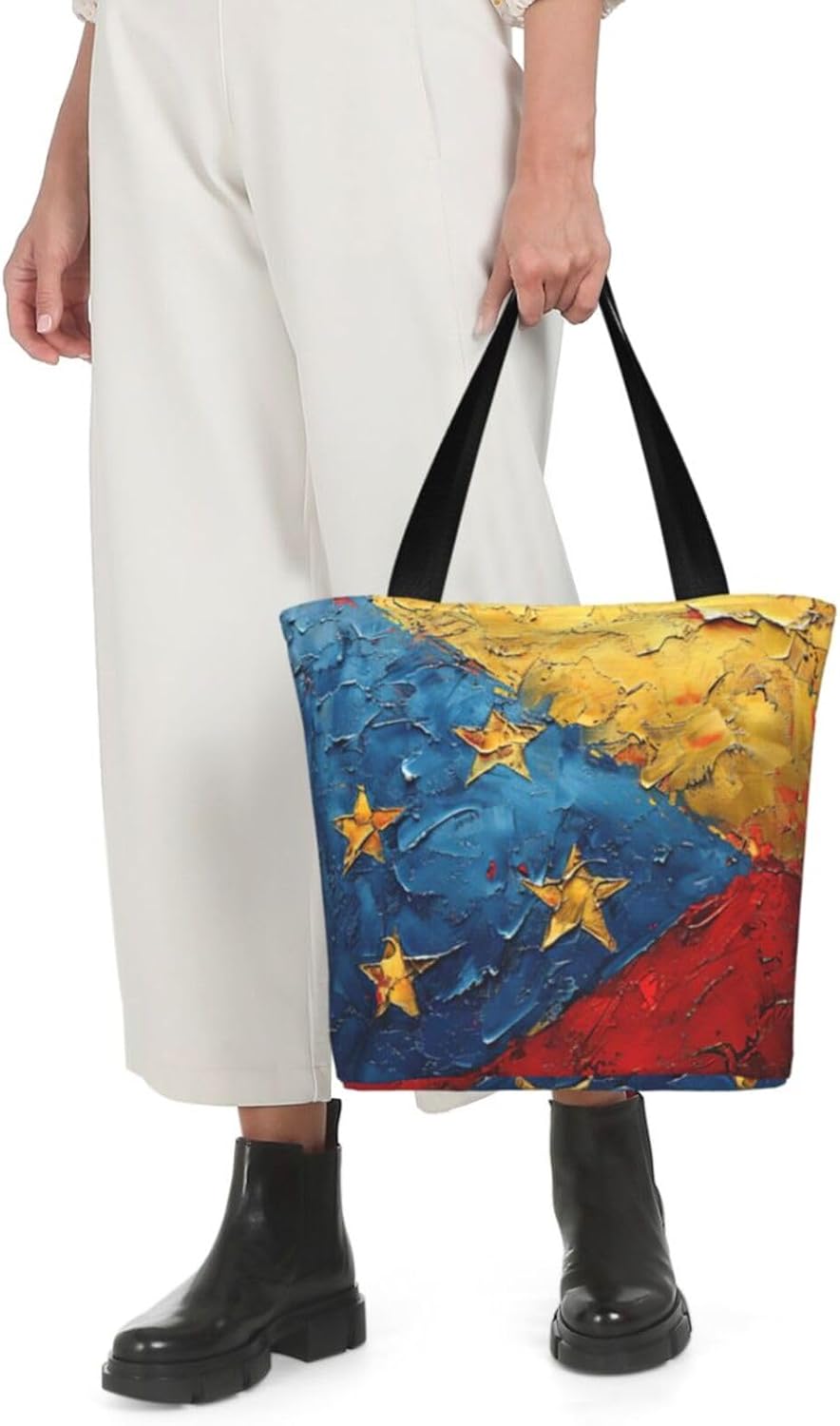 Flag of Venezuela Print Comfortable Summer Shoulder Bag Canvas Tote Travel Beach Hiking Shopping Weekend