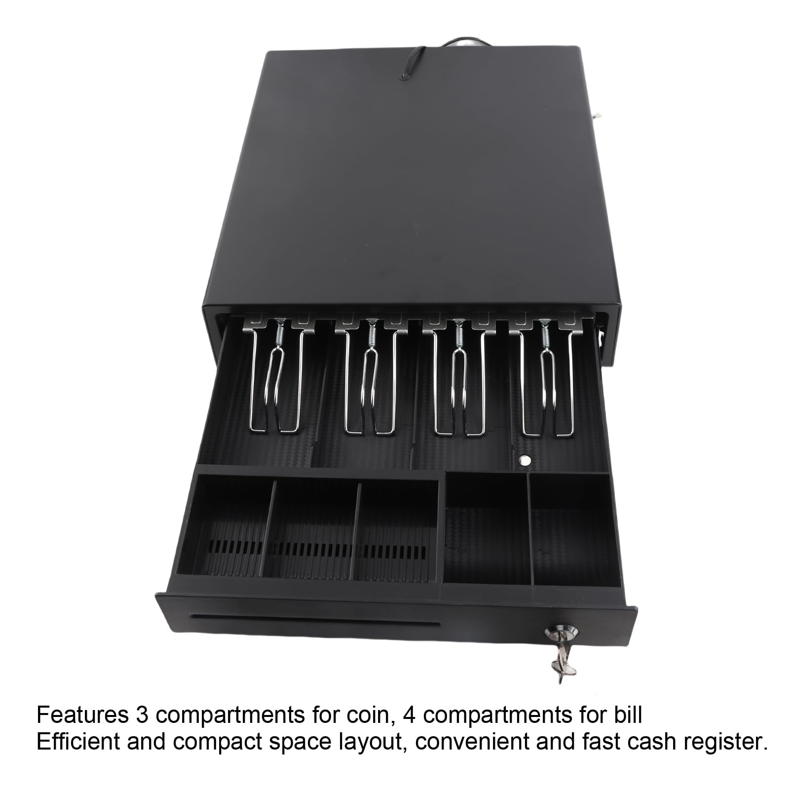 Naroote Cassetto del Registratore di Cassa Vassoio Portamonete in Acciaio Premium per 4 Banconote Apertura Automatica per Supermercato e Commercio DC 12-24V