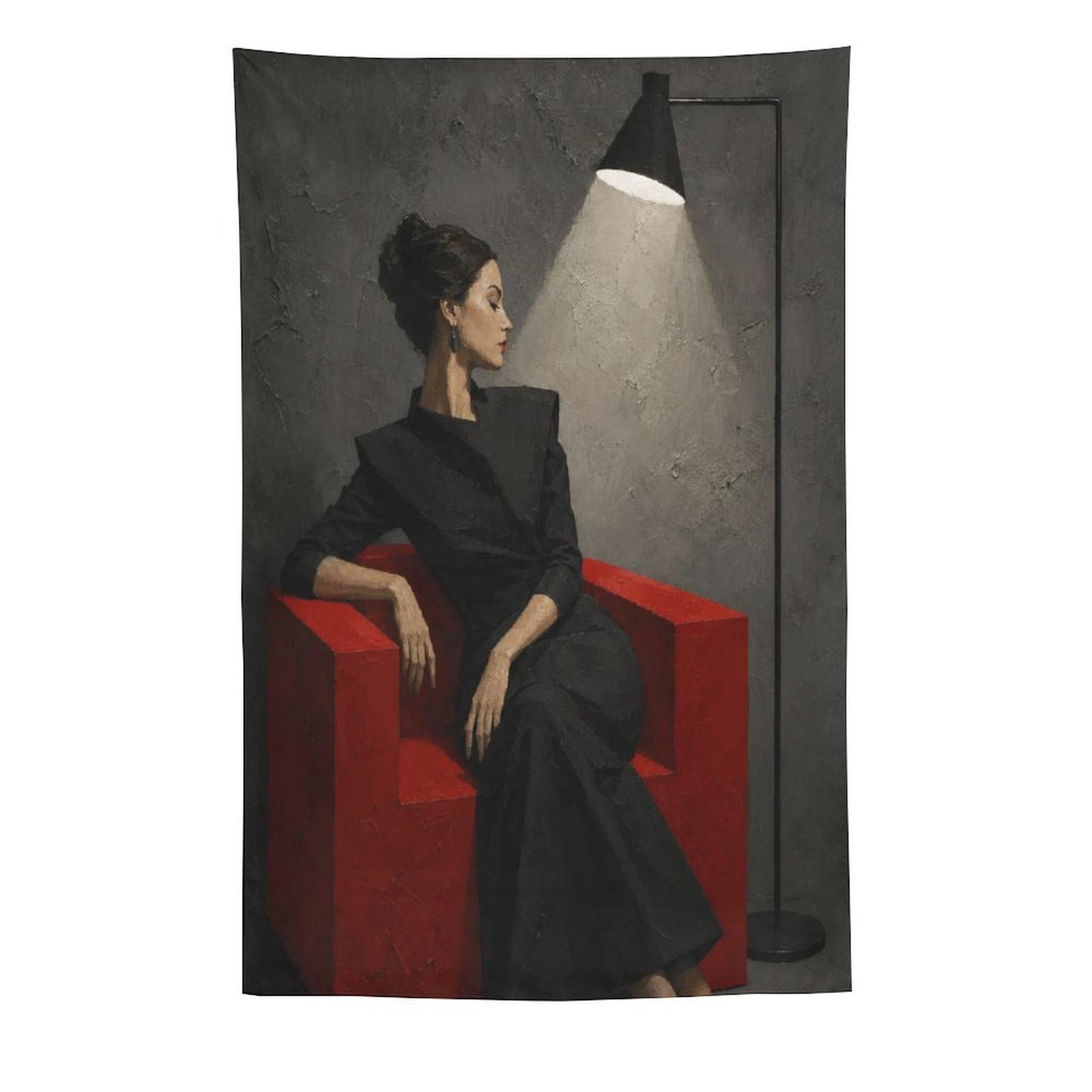 H3B8U2Y5 Woman in Black Dress Wall Tapestry, Minimal Reading Room