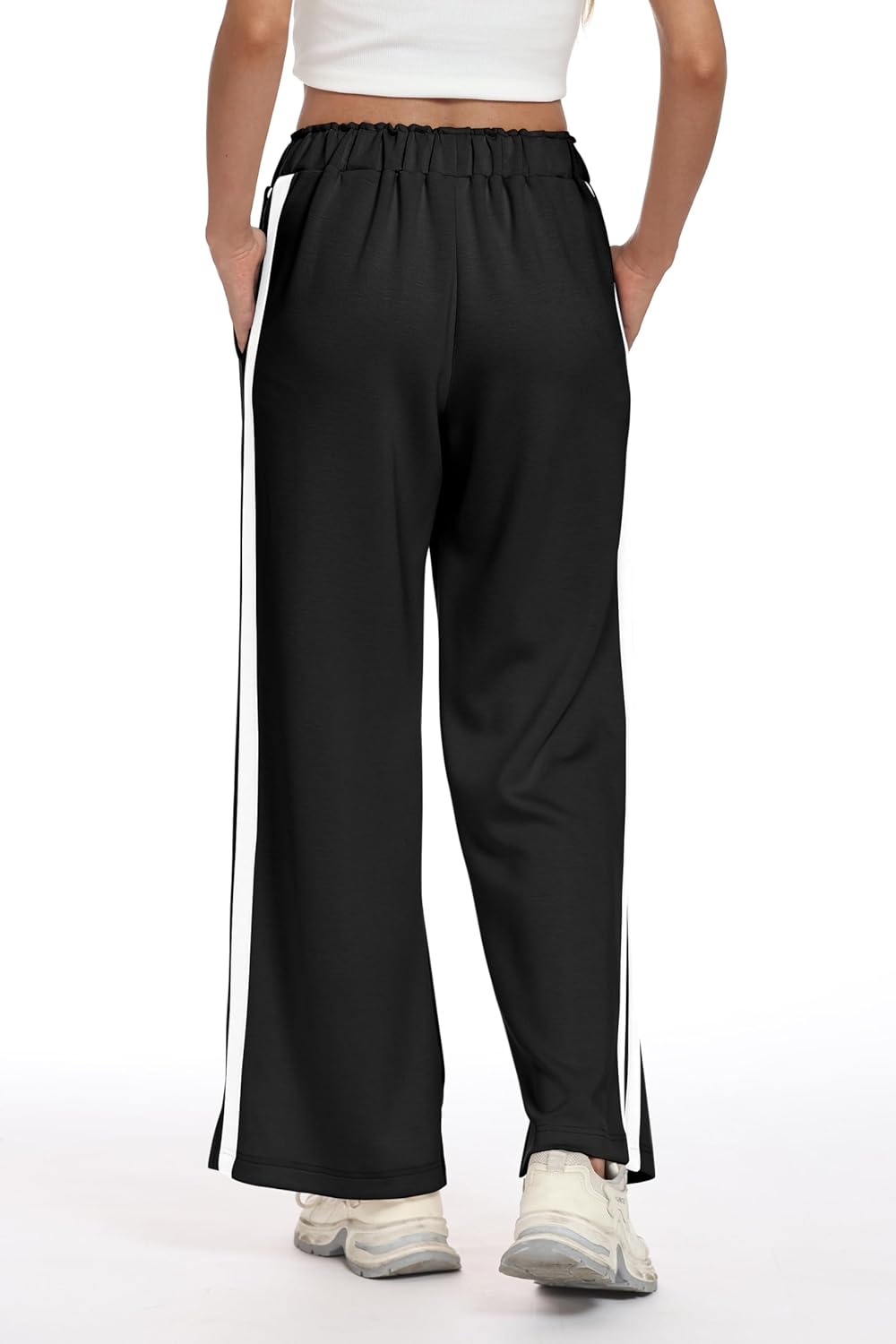 KevaMolly Womens Wide Leg Sweatpants Side Striped High Waisted Baggy Pants Drawstring Lounge Track Pants Athletic Joggers - Image 2