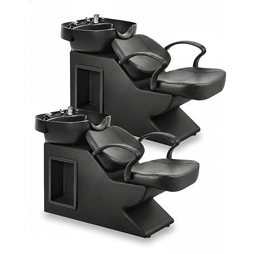 Shampoo Bowl and Chair Set for Salon, Deep ABS Shampoo Sink with Neck Rest, Side Storage Compartment, All-in-One Hair Washing Station for Spa Barbershop Home Studio