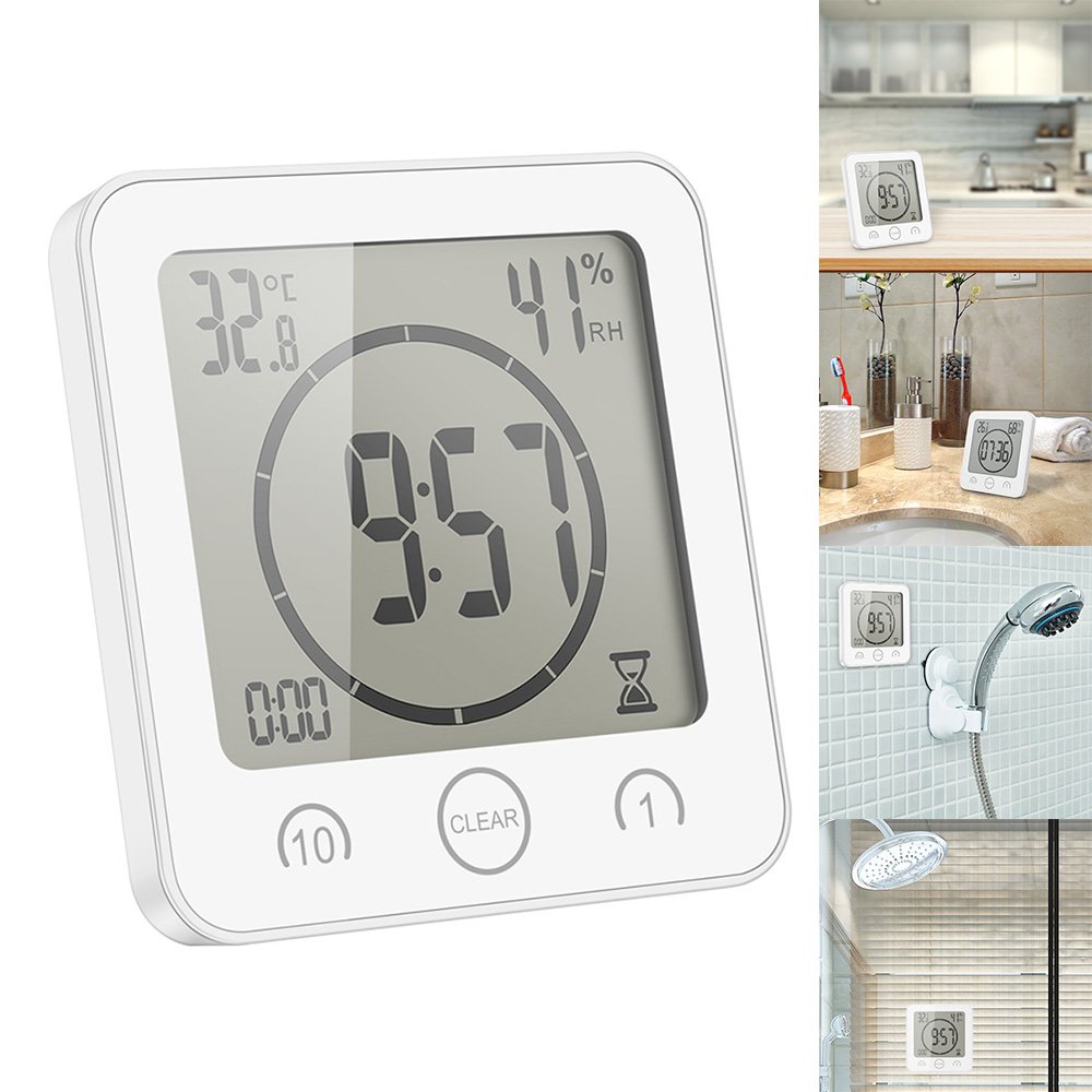 OurLeeme Orologio da Doccia, Sveglia da Bagno con Timer da Bagno con Display LCD di Alta Temperatura e umidit (Bianco)