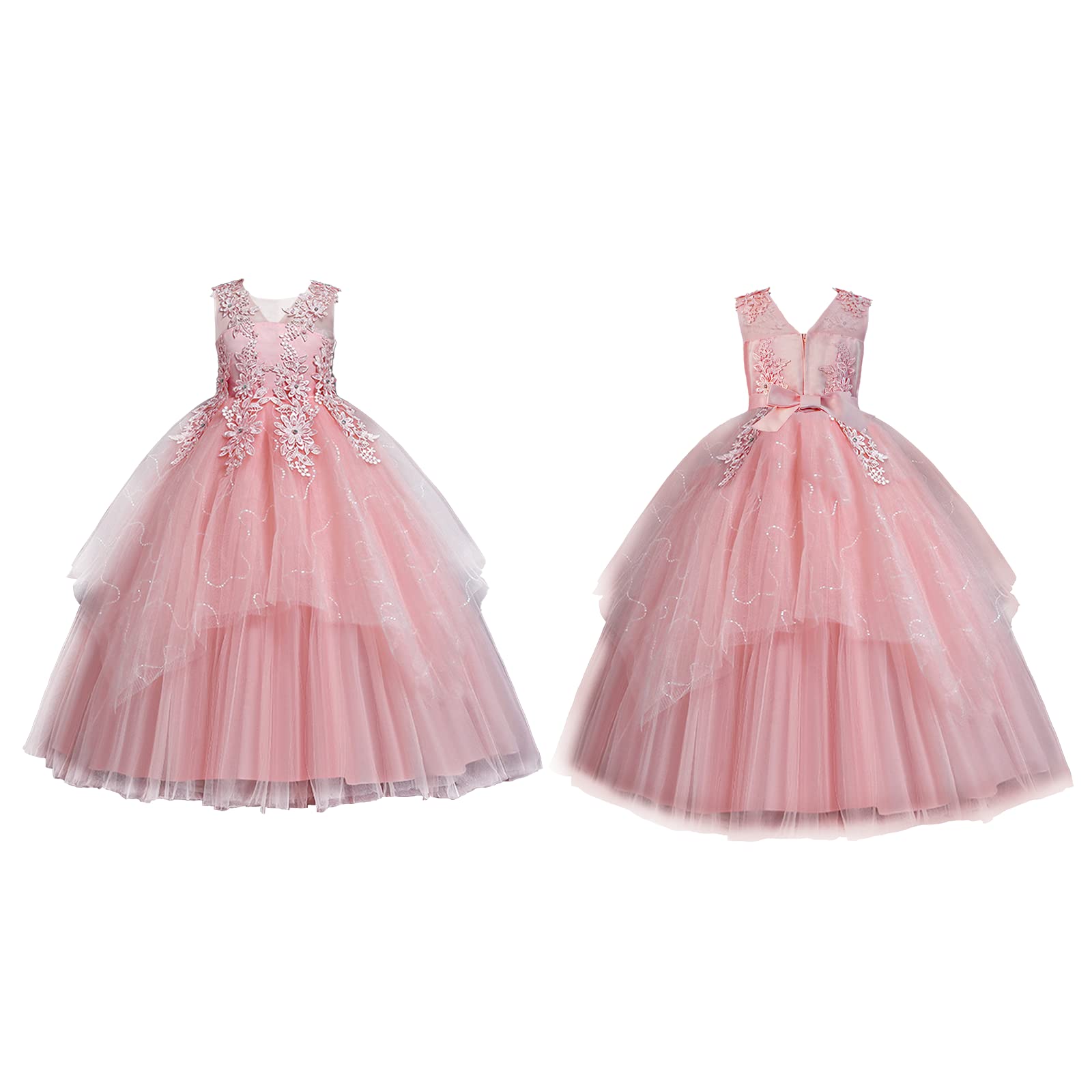 LOLANTA Vestito Cerimonia Bambina, Abito Fiori Prima Comunione Bambine, Vestiti da Ballo in Tulle di Pizzo Eleganti, Abito in Pizzo Floreale