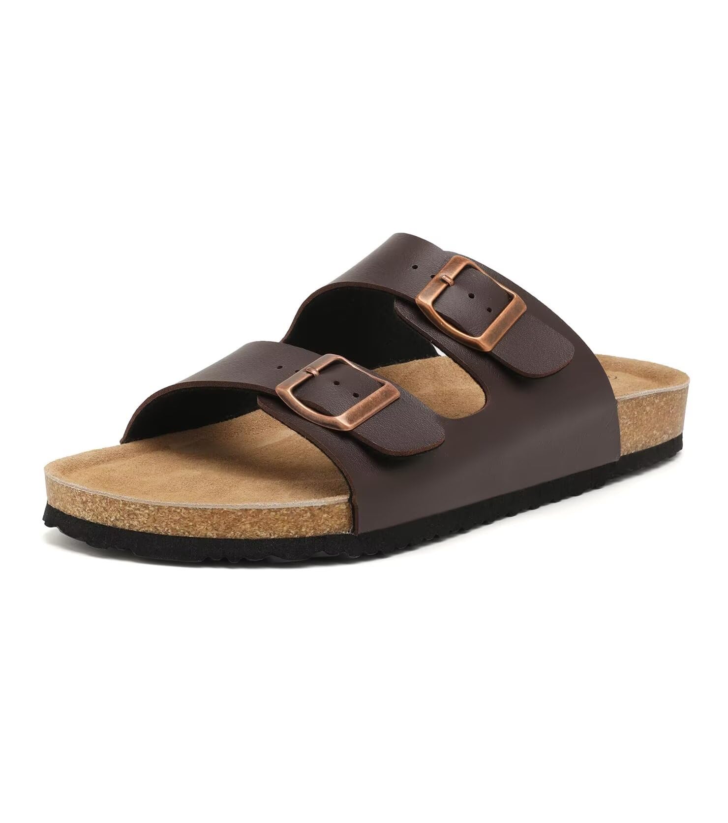 Unisex Cork Footed Flat Slide Sandals with Arch Support, Men and Women’s Double Buckle Memory Foam Slide for Beach Summer Vacation