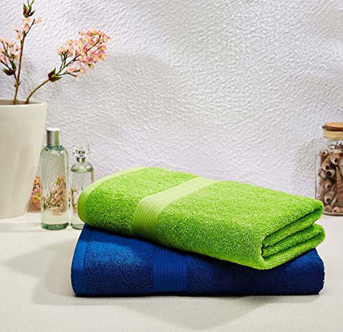 Image of Amazon Brand - Solimo 100% Cotton 2 Piece Bath Towel Set, 500 GSM (Iris Blue and Spring Green)