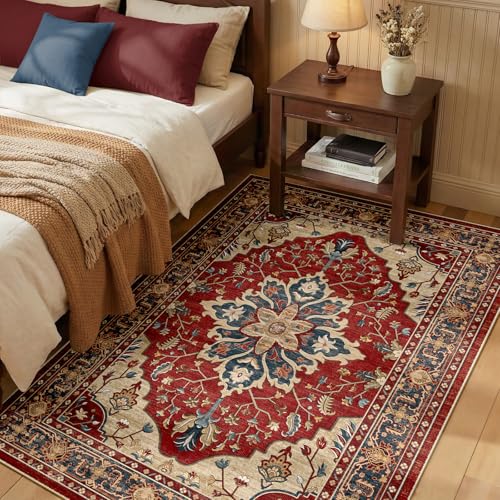 RELEANY Area Rugs 3'x5' Washable Non-Slip, Floral Vintage Distress Print