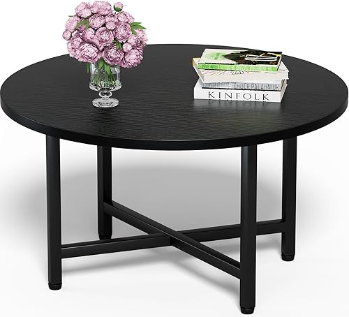 Miniatura 25 de Mesa auxiliar, mesas de centro circulares de 27.6 pulgadas para sala de estar, mesa de centro redonda de 2 niveles con almacenamiento, mesa central