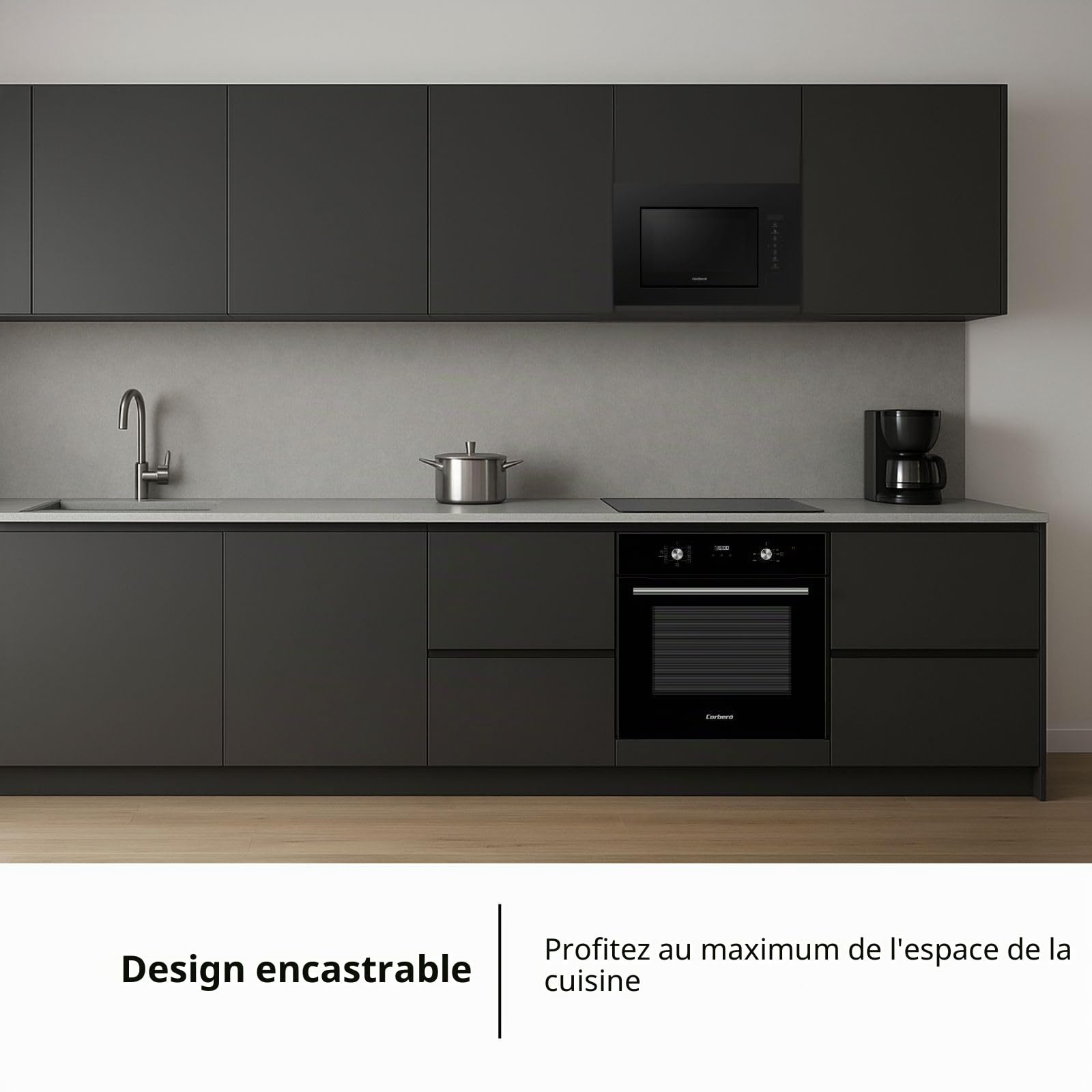 Corberó CMICG520GLNI Micro-ondes encastré Capacité 20 l Puissance 700 W 10 niveaux Menu automatique Décongélation Minuterie 95 min Contrôle tactile Noir
