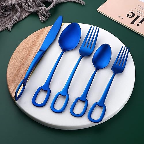 Miniatura 51 de Juego de cubiertos de acero inoxidable de 5 piezas, incluye cuchara y tenedor de cuchillo, pulido con espejo, apto para lavavajillas, servicio