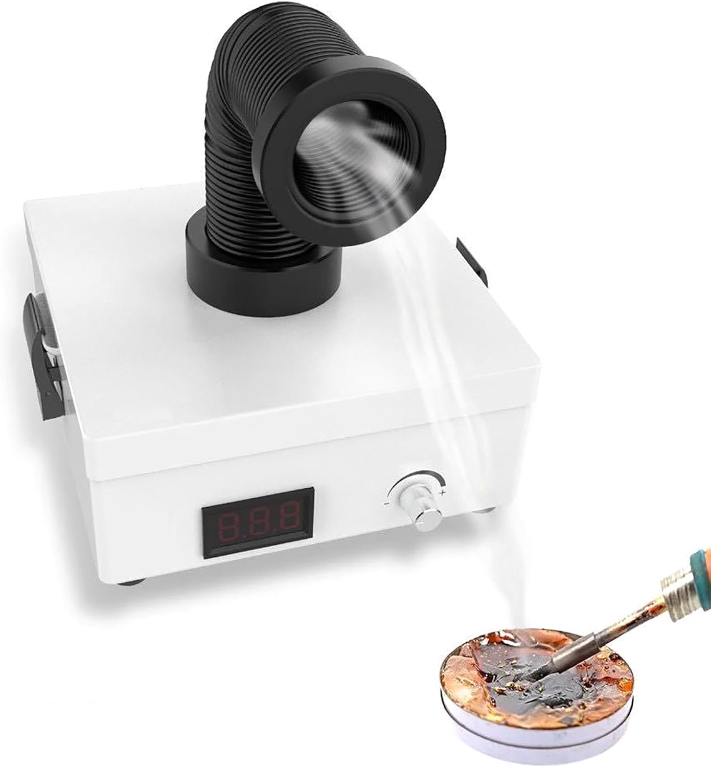 Small Welding Smoke Absorber, Solder Fume Extractor with Suction Adjustable Knob, 3-Layer Filter System and Telescopic Smoke Tube, Compact Design, for Phones Maintenance, DIY Soldering