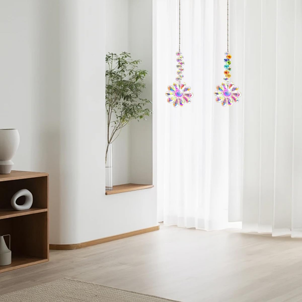 2 PCS Crystal Sunflower Suncatchers Hanging Ornaments Colorful Flower Sun Catcher Prisms Rainbow Maker Window Sun Catchers for Windows Hanging Indoor Outdoor Balcony Aesthetic Home Patio Garden Decor - Image 5