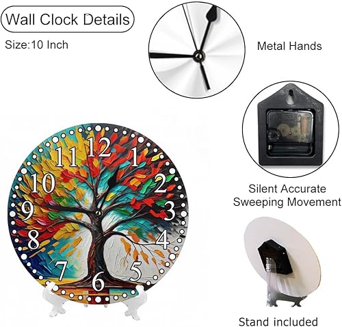 Miniatura 3 de Reloj de pared de árbol de pintura al óleo de 10 pulgadas, funciona con pilas, silencioso y moderno reloj decorativo para el hogar, cocina, sala de