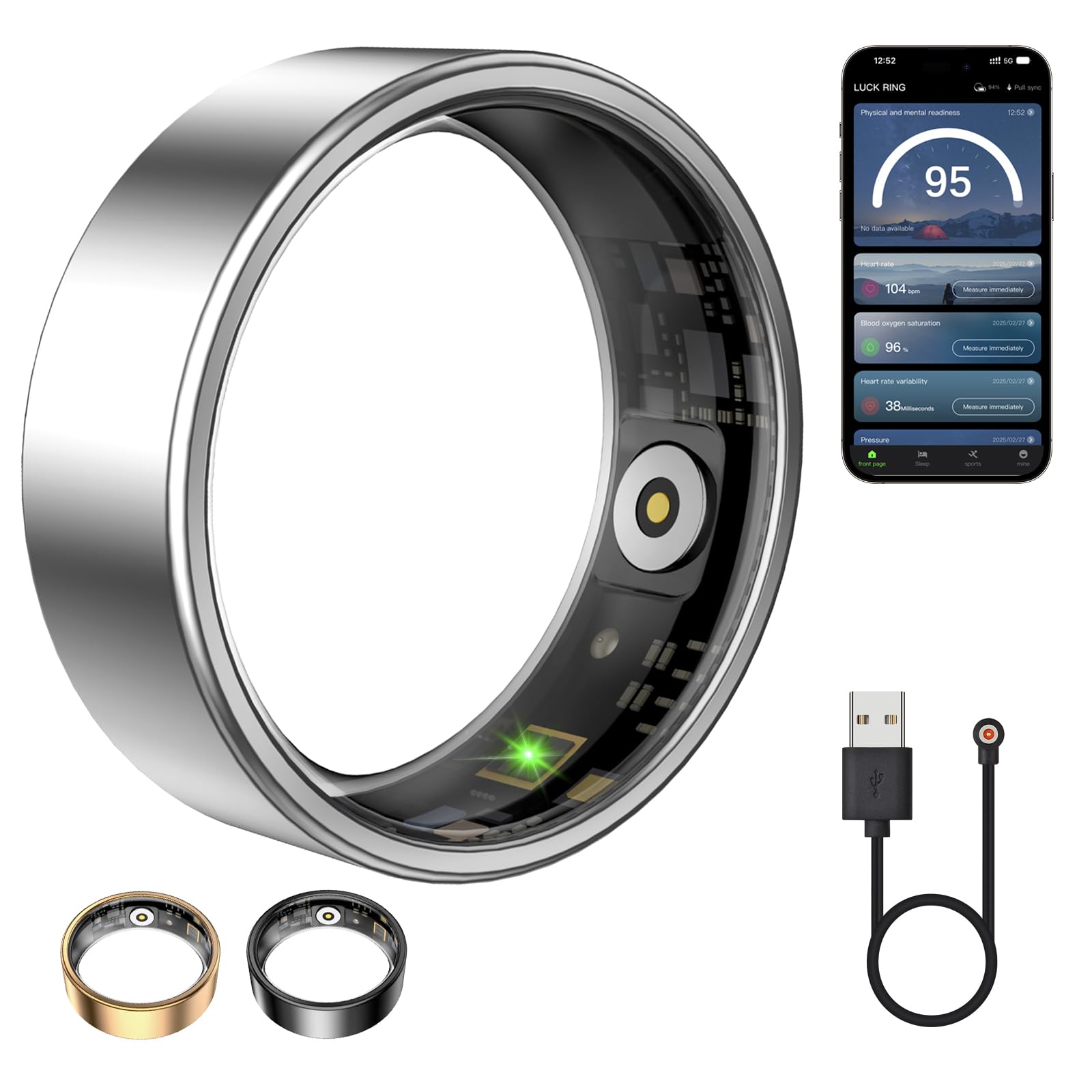 WNRTSA Smart Ring Health Tracker, Smart Ring for Women & Men, Health Ring with Heart Rate, Blood Oxygen, and Sleep Monitoring, Waterproof Fitness Ring