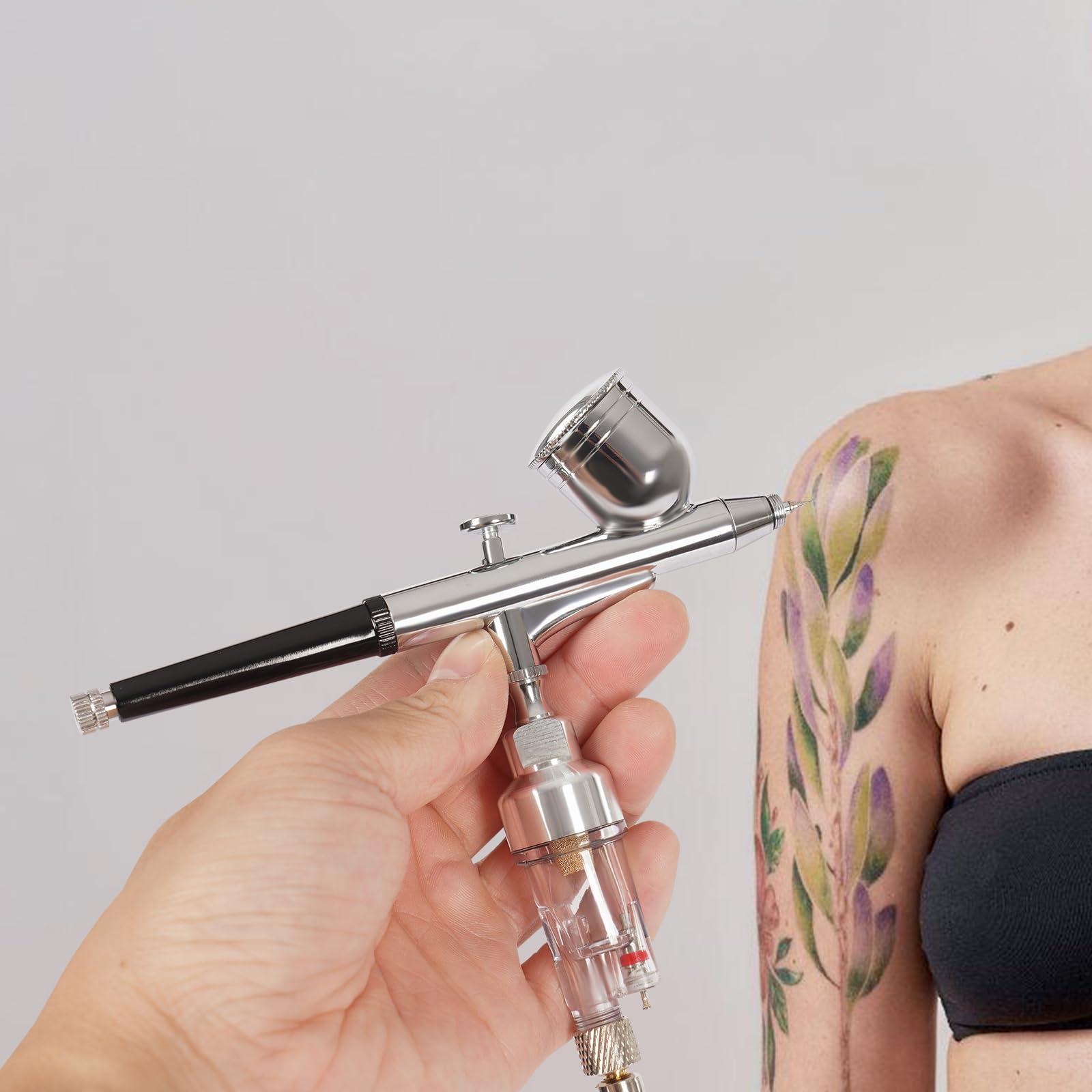 Mini Airbrush Set Kompressor 2-15 PSI einstellbar, tragbare Doppelpistole mit intelligenter Abschaltautomatik, Dual Action Airbrush für Modellbau Nailart Tätowierungen Basteln Make-up, inkl. Zubehör,