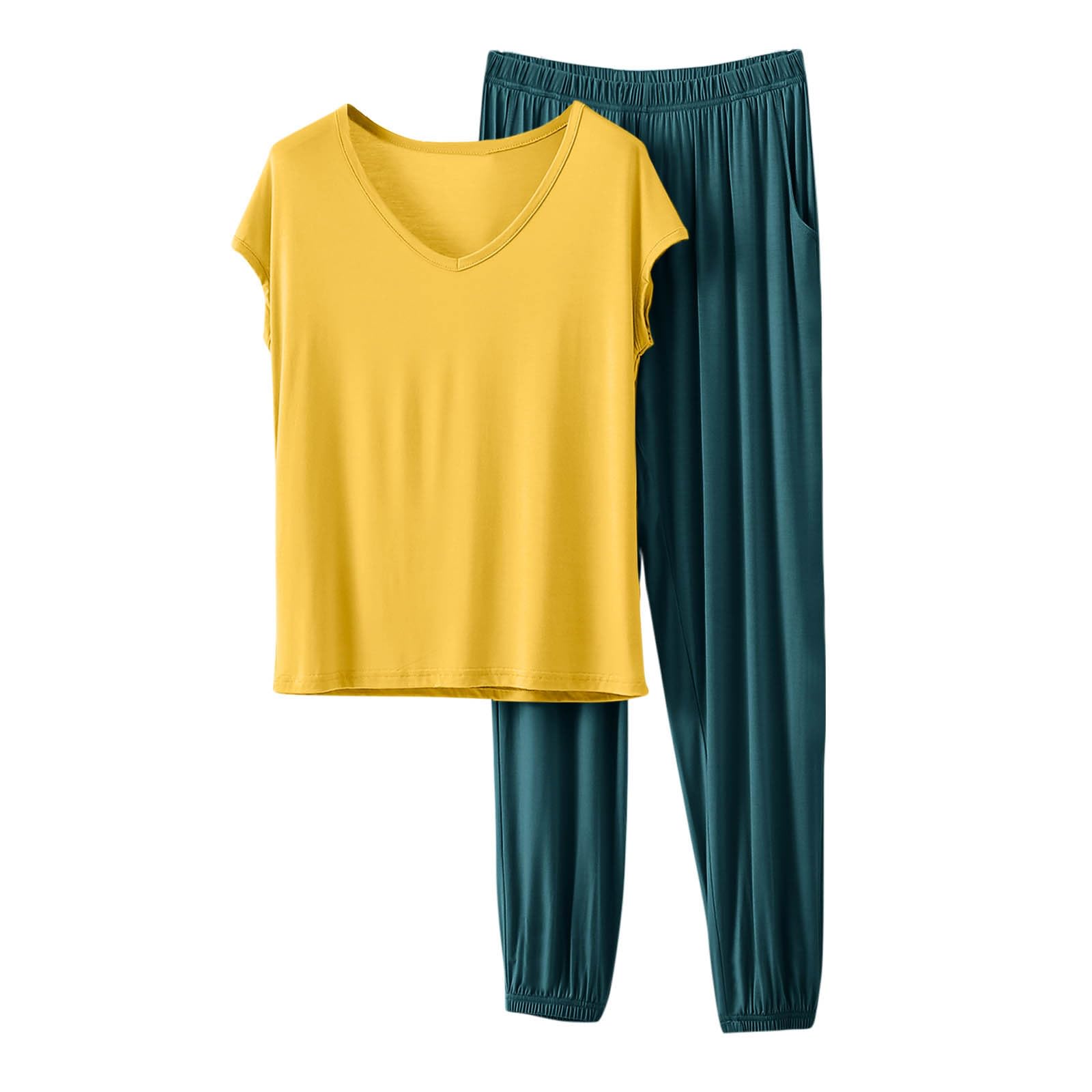 HGps8w Women's Modal Soft Summer Pajamas Sets, Loose V Neck Short Sleeve Top Joggers Pants Matching 2 Piece Lounge Outfits