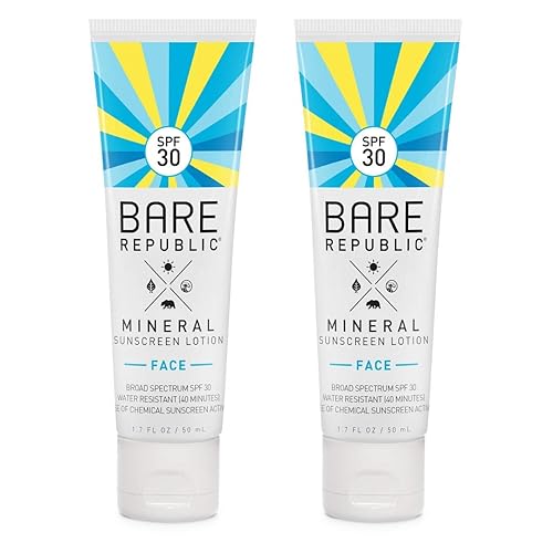 Bare Republic Loción protectora solar mineral facial. Hidratante facial ligero, sin perfume y resistente al agua, 1.7 onzas, paquete de 2, el